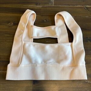 Anthropologie Cream Strapy Square Sports Bra Bandeau Crop Top XXS XS
